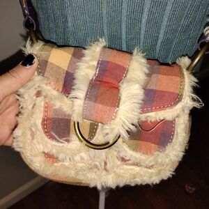 Plaid Faux-Fur Trim Crossbody Bag - Multi